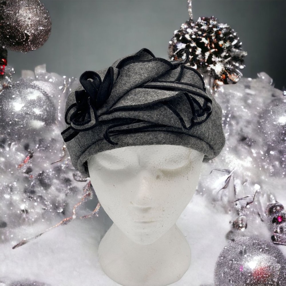 C.C Gray Wool Blend with Attached Flower Hat Cap